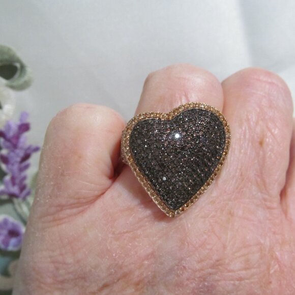 Bella Luce Mocha & Champagne Diamond Simulant Rose Gold Plated 925 Heart Ring 10 - Picture 15 of 15